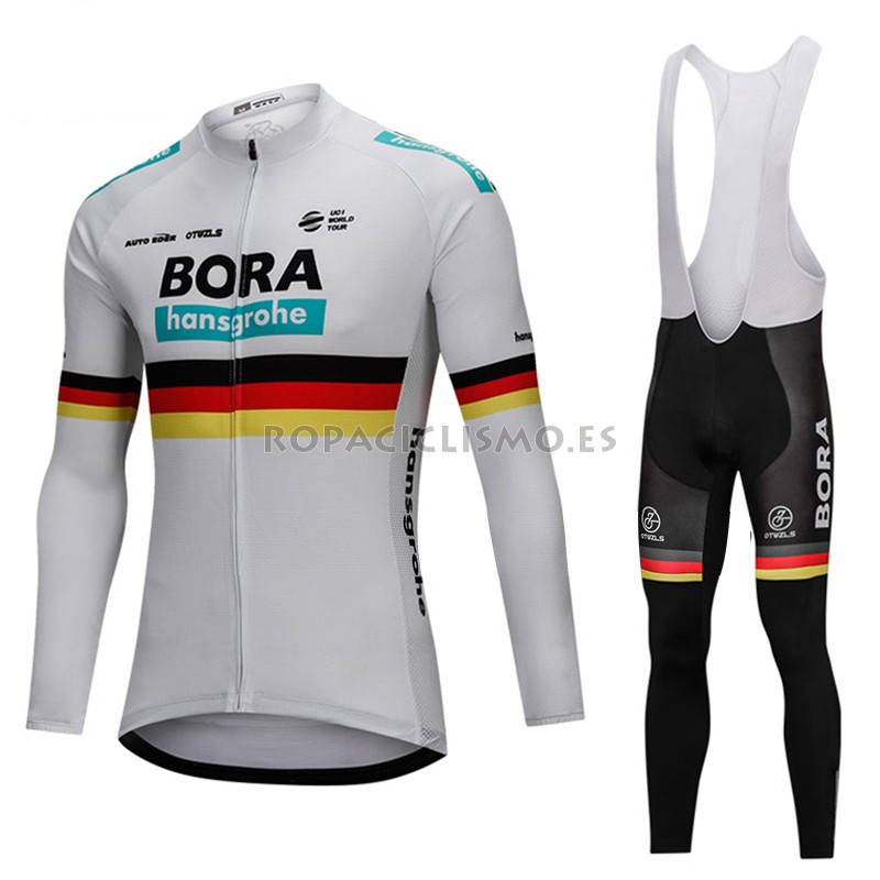 2018 Maillot Bora Campioni Belgica Tirantes Mangas Largas Blanco